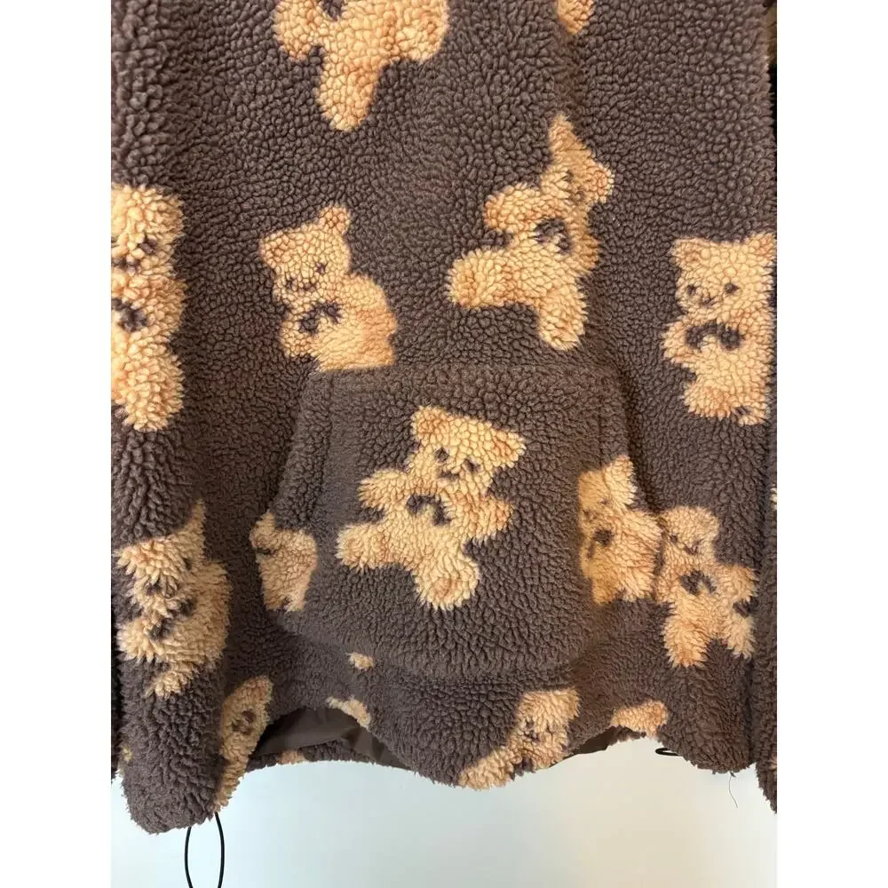 Aelfric Eden Brown Teddy Bear Sherpa Hoodie Fleece Large - Picture 4 of 7